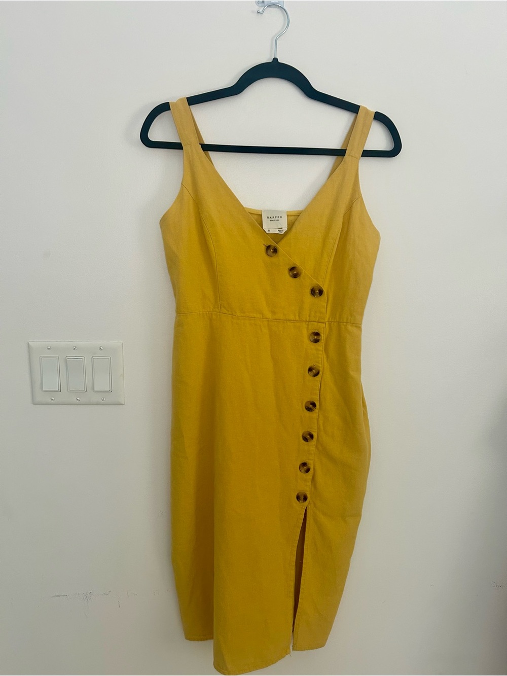 Harper Heritage Women’s Medium Mustard Yellow 100% Cotton Button Front Midi